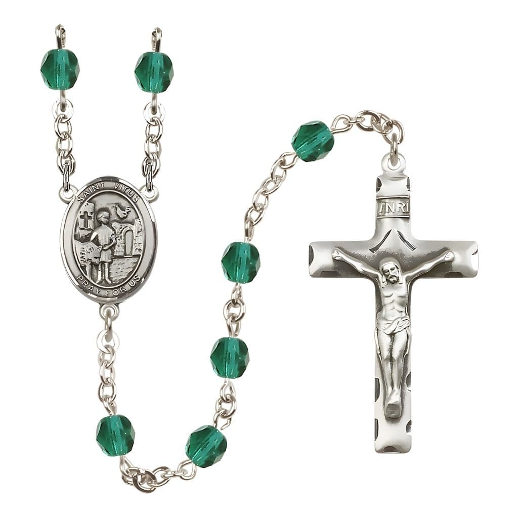 Bliss St. Vitus Engravable Rosary with Pewter Crucifix and Centerpiece, Birthstone 6mm Fire Polished Zircon Beads for December