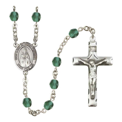 Our Lady of Rosa Mystica Rosary with Pewter Crucifix and Centerpiece, Birthstone 6mm Fire Polished Zircon Beads for December