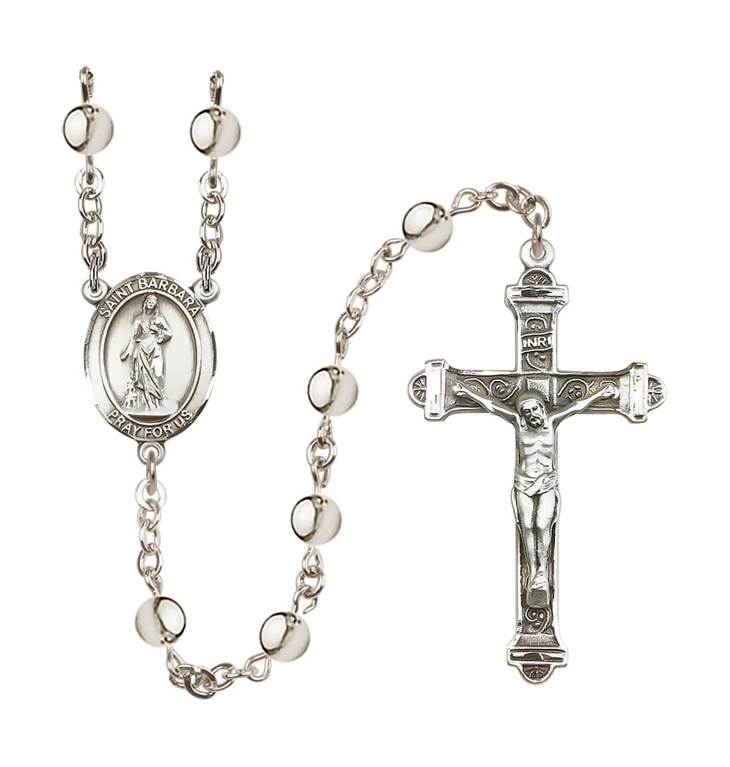 Bliss Manufacturing St Barbara 6mm Silver-plated Bead Rosary,