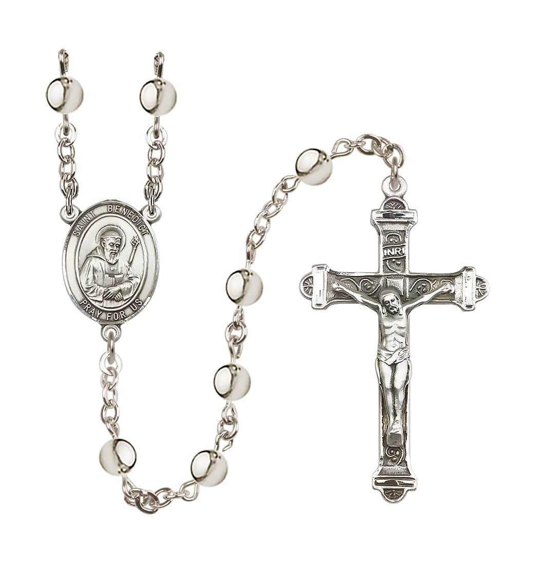 Bliss Manufacturing St Benedict 6mm Silver-plated Bead Rosary,