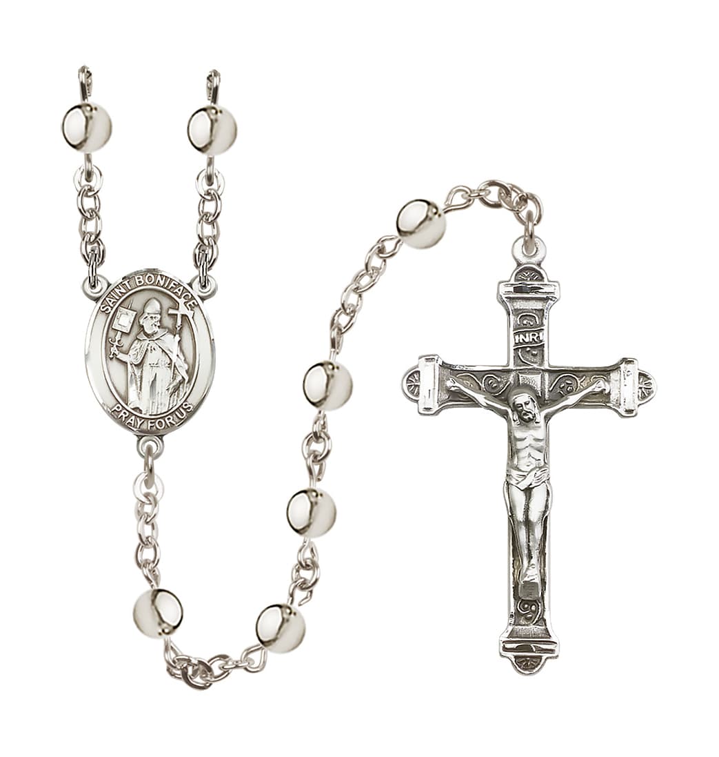 Bliss Manufacturing St Boniface 6mm Silver-plated Bead Rosary,