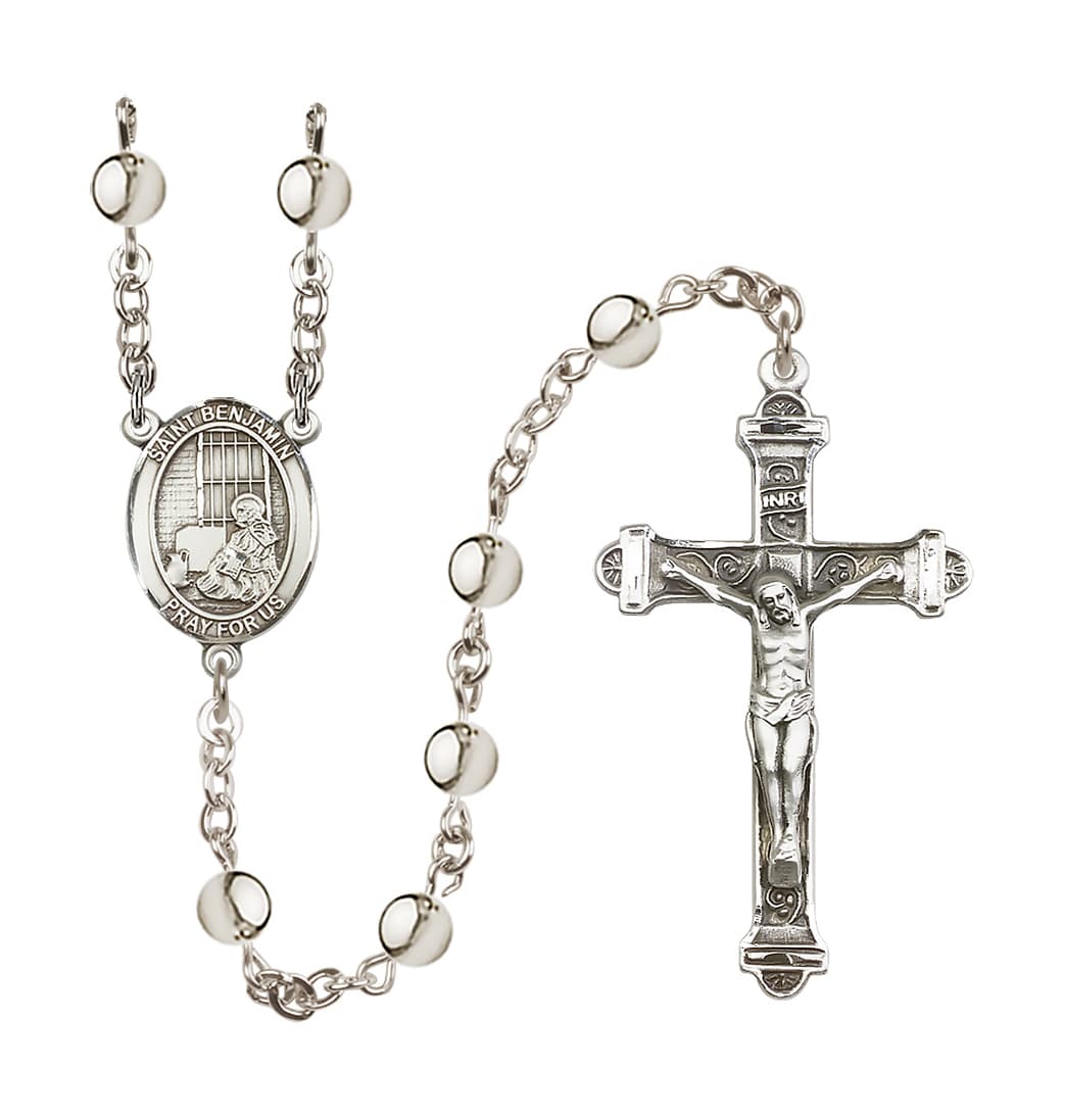 Bliss St Benjamin 6mm Silver-plated Bead Rosary,