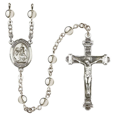 St. Catherine of Siena 6mm Silver-Plated Catholic Rosary with Pewter Centerpiece and Crucifix, Bliss Manufacturing