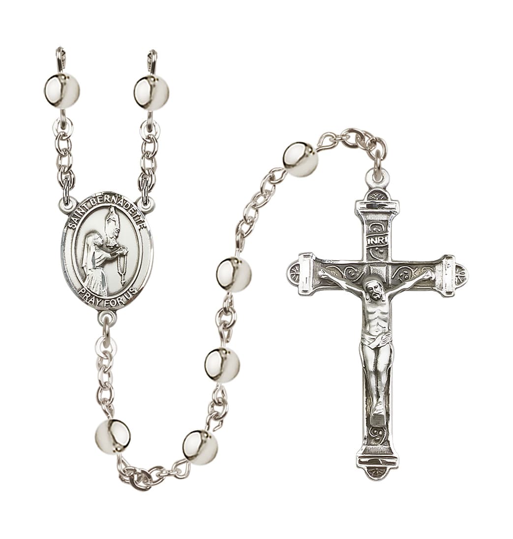 Bliss Manufacturing St Bernadette 6mm Silver-plated Bead Rosary,