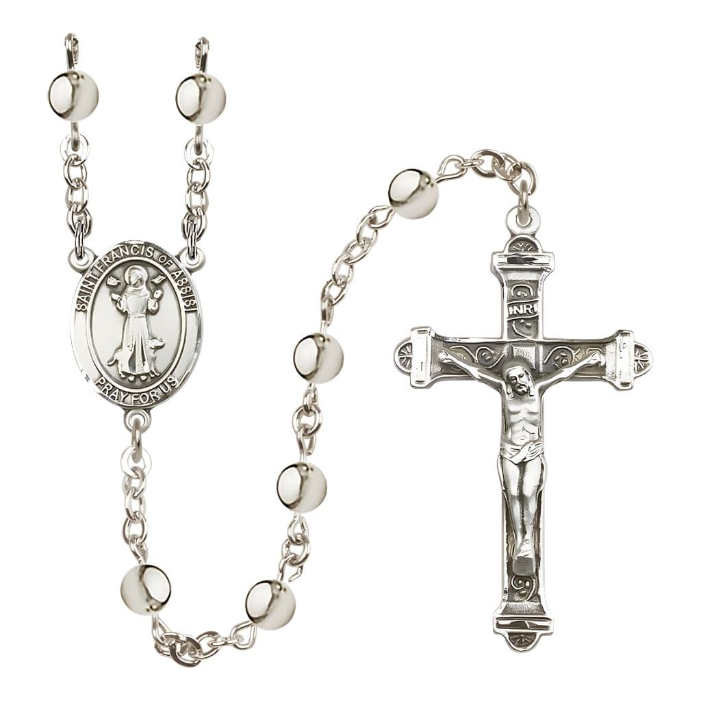 Bliss St. Francis of Assisi 6mm Bead Silver-plated Rosary with Pewter Centerpiece and Crucifix, USA Made