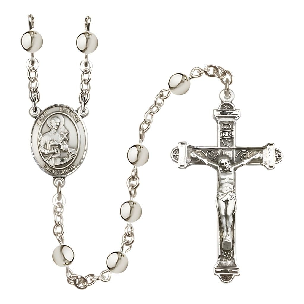 Bliss St. Gerard Majella 6mm Silver-Plated Catholic Rosary with Pewter Centerpiece and Crucifix