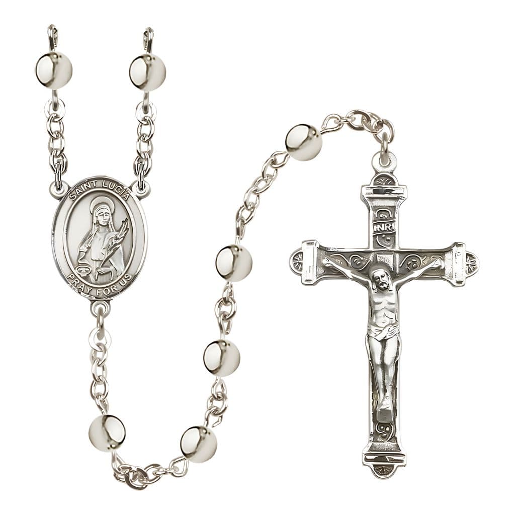 St. Lucia of Syracuse 6mm Pearl Catholic Rosary with Pewter Centerpiece and Crucifix, Made in USA by Bliss