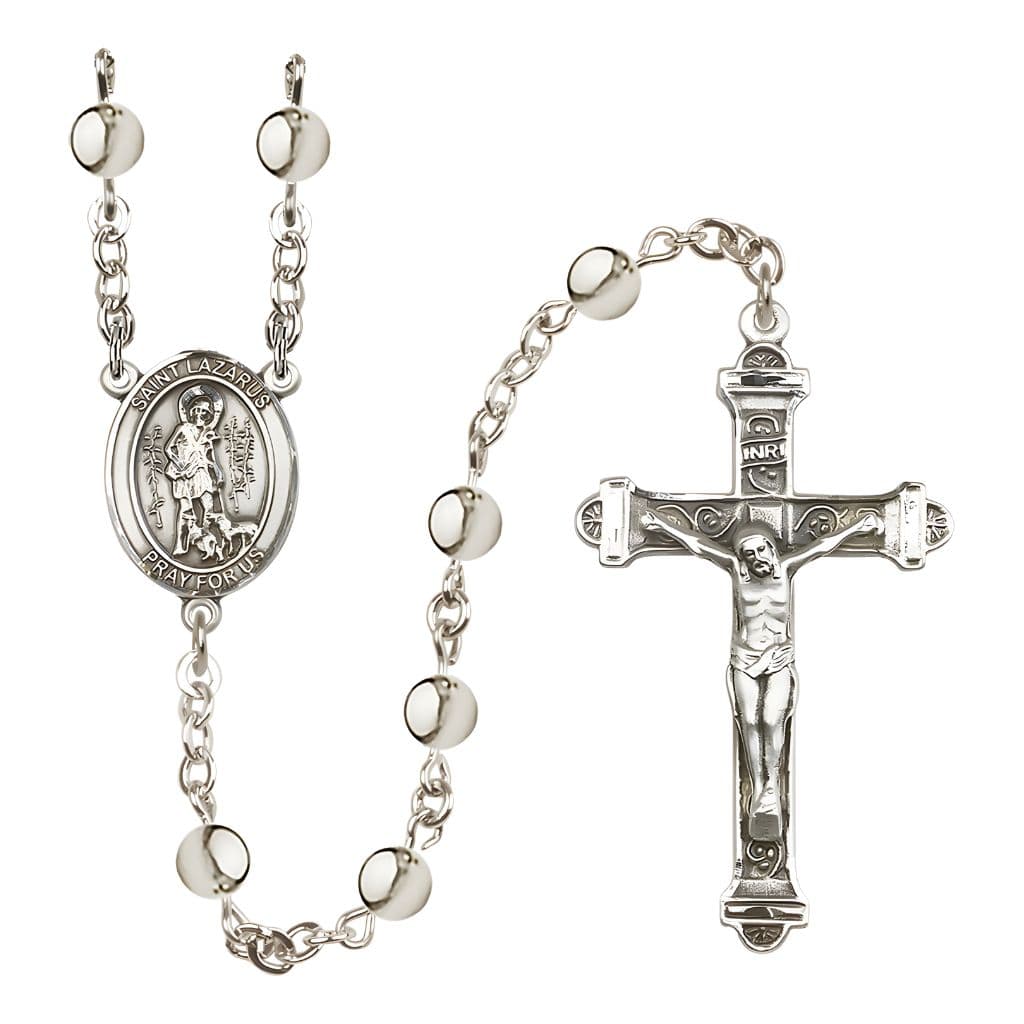 Bliss St. Lazarus 6mm Silver-Plated Bead Rosary with Pewter Centerpiece and Crucifix