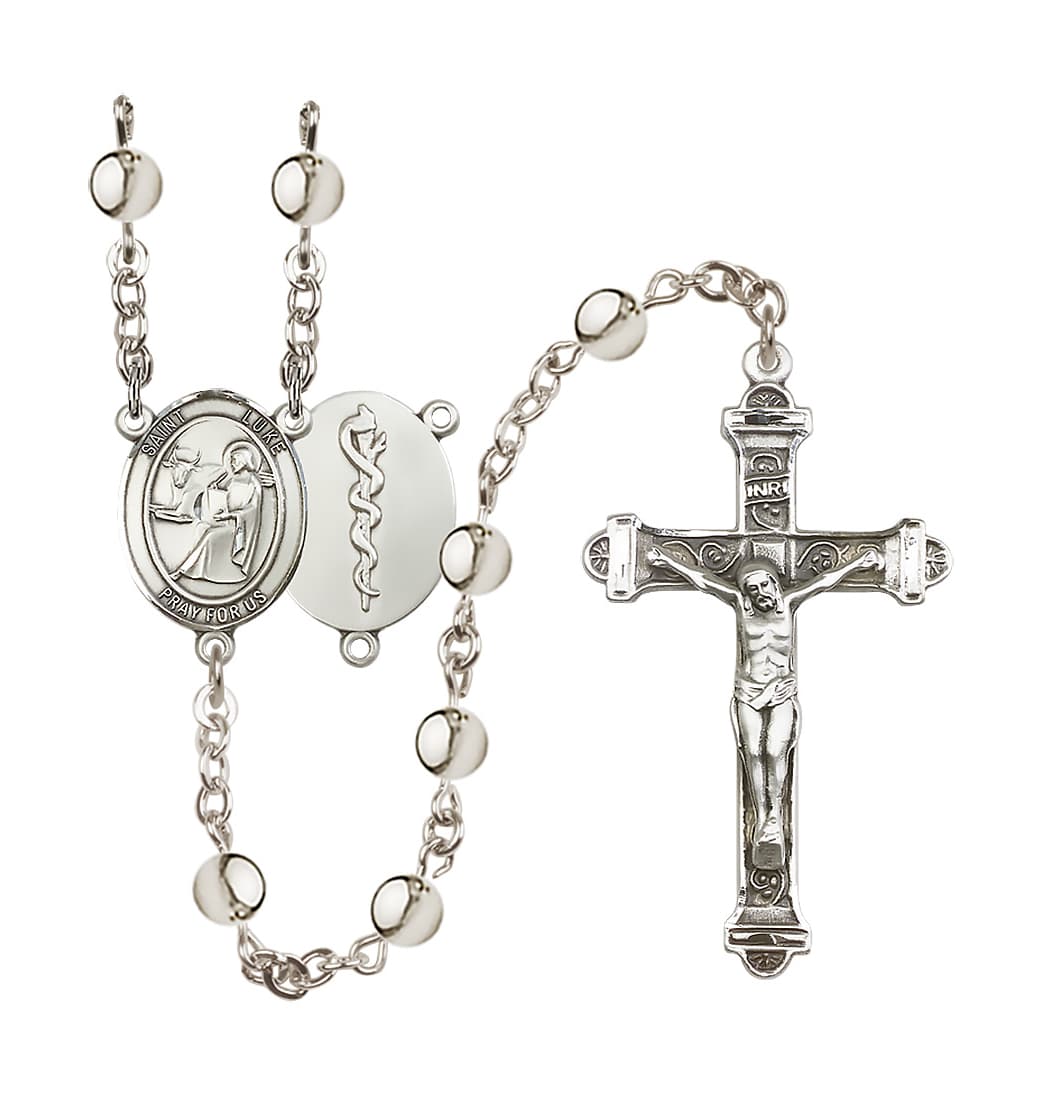 Bliss Manufacturing Silver Plated 6mm Saint Luke the Apostle / Doctor Rosary,