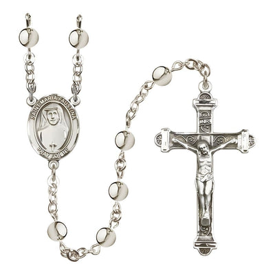 St. Maria Faustina 6mm Silver-Plated Bead Rosary with Pewter Centerpiece and Crucifix, Bliss Manufacturing