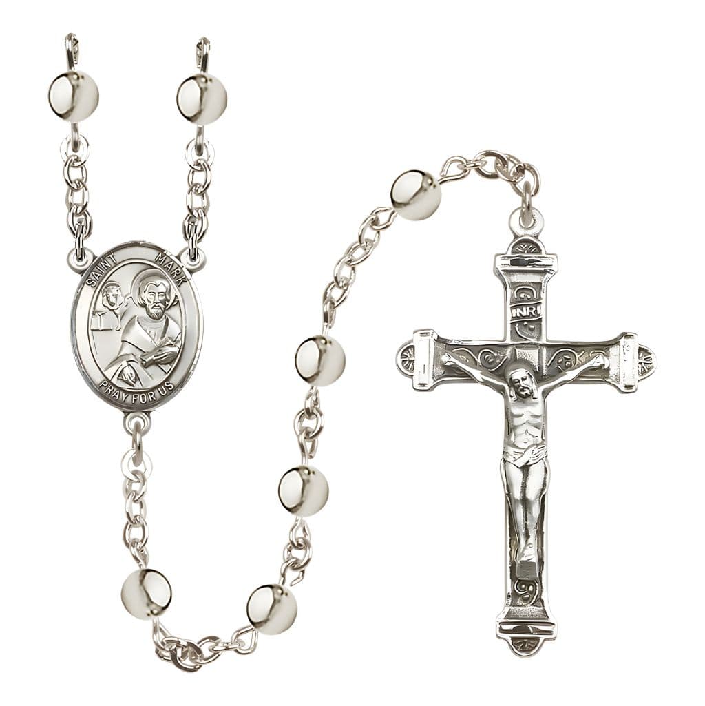 Bliss St. Mark the Evangelist 6mm Silver-Plated Catholic Rosary with Pewter Centerpiece and Crucifix