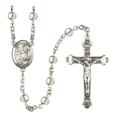 St. Mark the Evangelist 6mm Silver-Plated Catholic Rosary with Pewter Centerpiece and Crucifix, Bliss Manufacturing