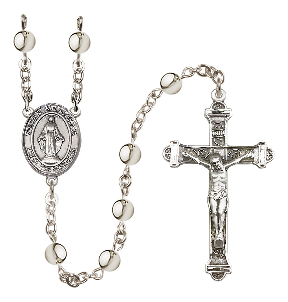 Catholic Virgen Milagrosa 6mm Silver-Plated Rosary