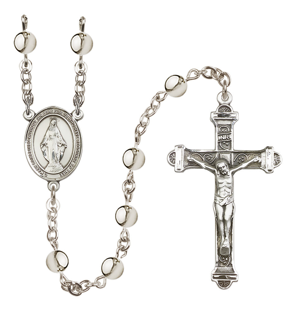 Bliss Catholic Miraculous Medal 6mm Silver-Plated Rosary