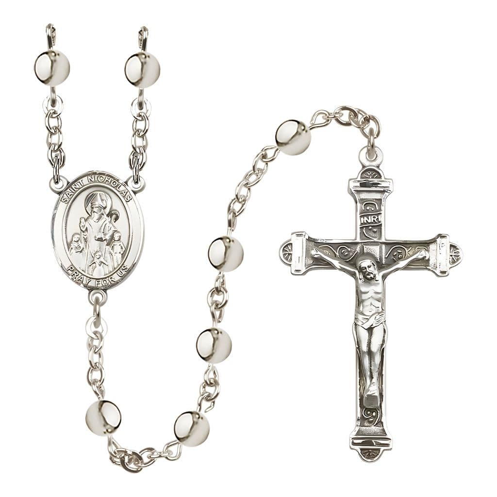 Bliss Catholic St. Nicholas 6mm Silver-Plated Rosary with Pewter Centerpiece and Crucifix