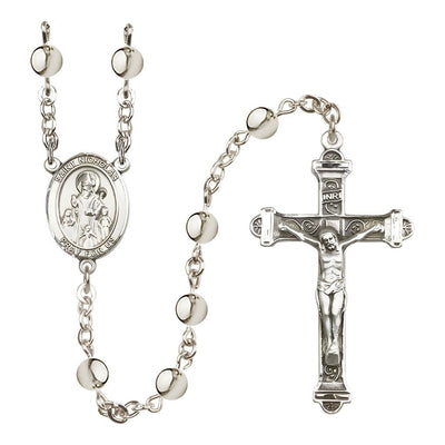 Catholic St. Nicholas 6mm Silver-Plated Rosary with Pewter Centerpiece and Crucifix, Bliss Manufacturing