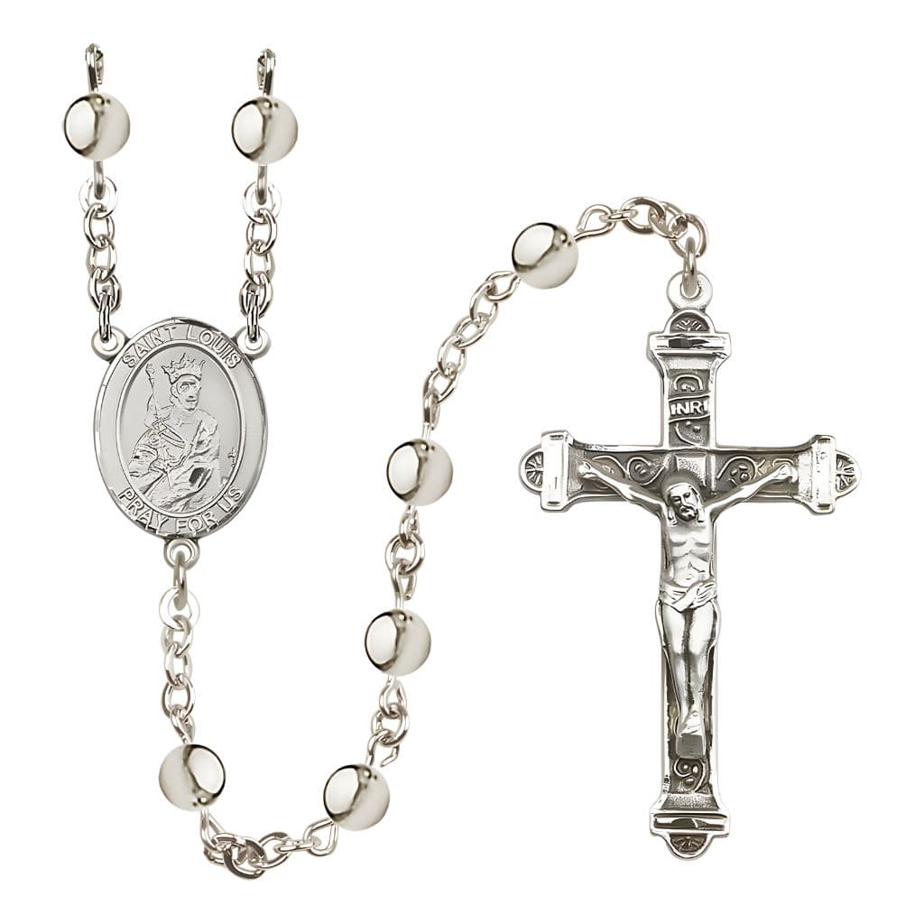 Bliss St. Louis IX of France 6mm Silver-Plated Catholic Rosary with Pewter Centerpiece and Crucifix
