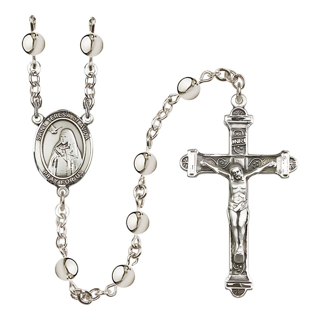 Bliss St. Teresa of Avila Rosary with 7mm silver-plated beads and pewter centerpiece and crucifix