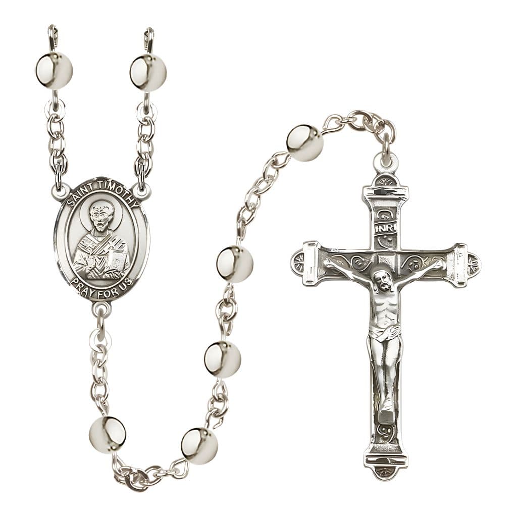 Bliss St. Timothy 6mm Silver-Plated Catholic Rosary with Pewter Centerpiece and Crucifix