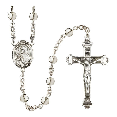 St. Theresa 6mm Bead Silver-plated Rosary with Pewter Centerpiece and Crucifix, Bliss Manufacturing