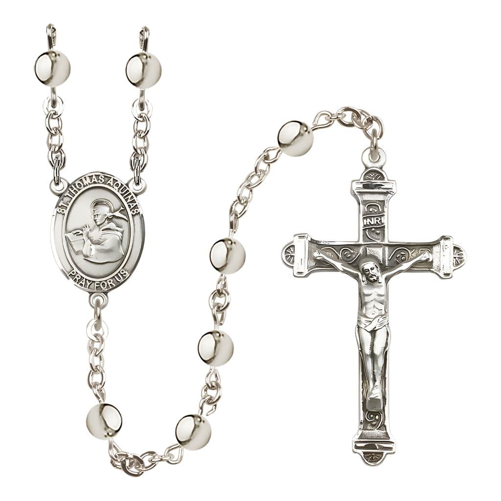 Bliss St. Thomas Aquinas 6mm Silver-Plated Catholic Rosary with Pewter Centerpiece and Crucifix