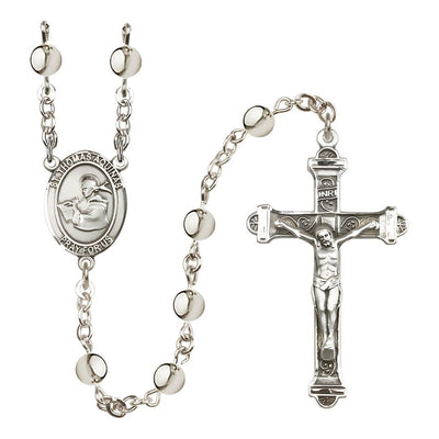 St. Thomas Aquinas 6mm Silver-Plated Catholic Rosary with Pewter Centerpiece and Crucifix, Bliss Manufacturing