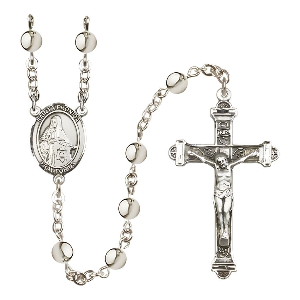 Bliss St. Veronica 6mm Silver-Plated Catholic Rosary with Pewter Centerpiece and Crucifix