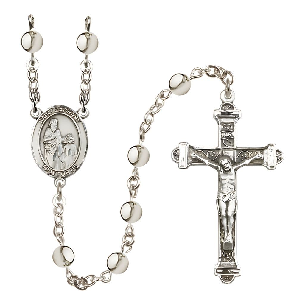 Bliss St. Zachary 6mm Silver-Plated Bead Rosary with Pewter Centerpiece and Crucifix