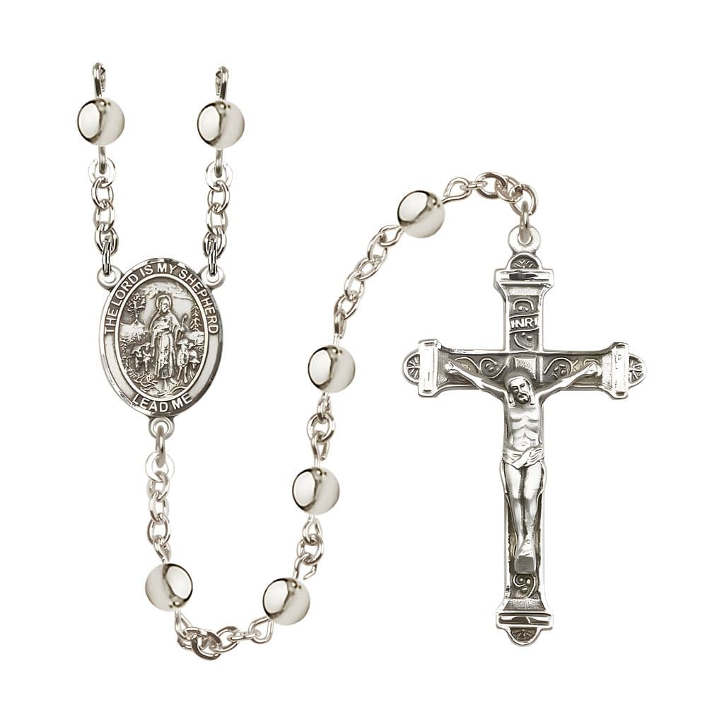 Bliss Lord Is My Shepherd 6mm Silver-Plated Catholic Rosary with Pewter Centerpiece and Crucifix