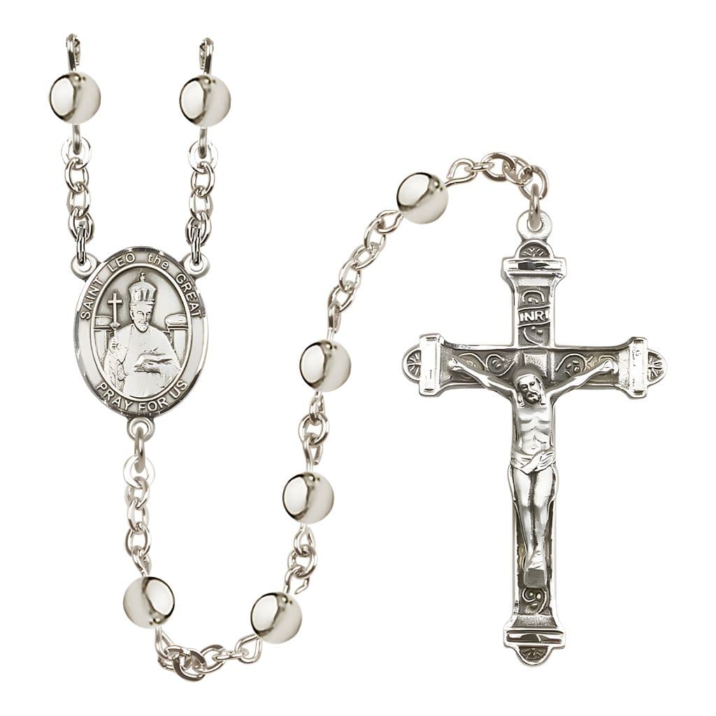 Bliss St. Leo the Great Engravable Silver-plated Bead Rosary with Pewter Crucifix and Centerpiece,