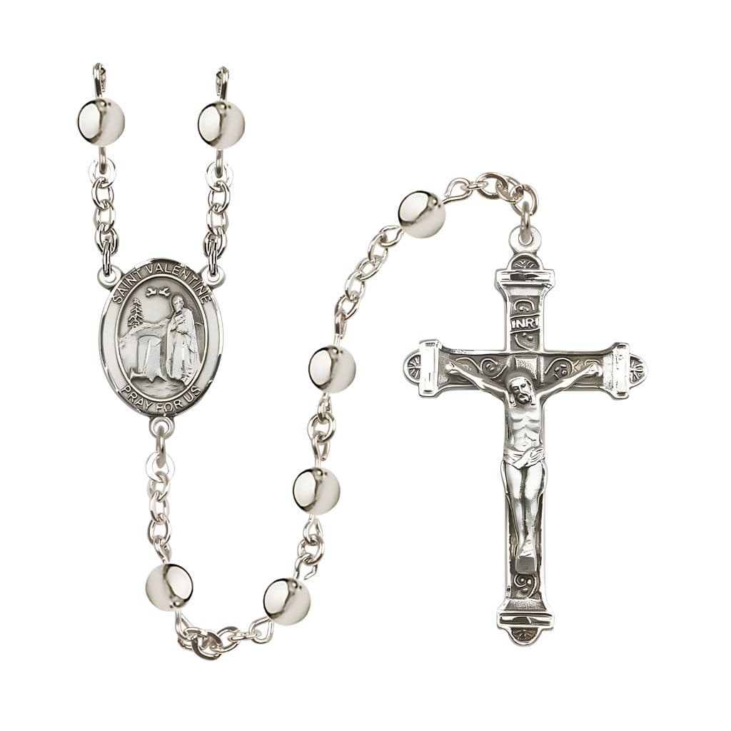 Bliss St. Valentine of Rome 6mm Silver-Plated Rosary with Pewter Centerpiece and Crucifix