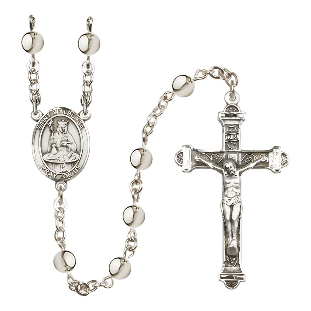 Bliss St. Walburga 6mm Silver-Plated Bead Rosary with Pewter Centerpiece and Crucifix