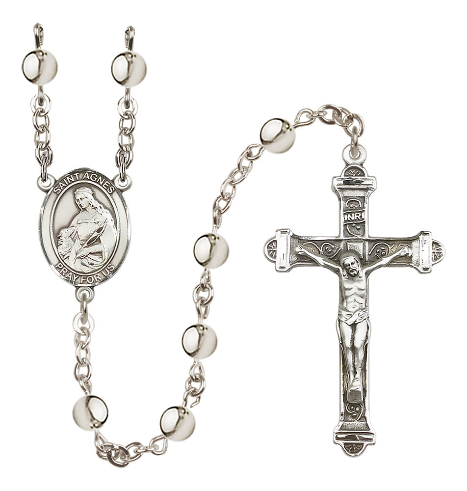 Bliss Catholic St Agnes of Rome 6mm Silver-Plated Bead Rosary,