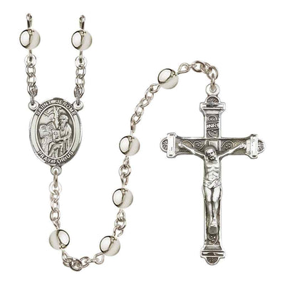 Saint Jerome 6mm Silver-Plated Bead Rosary with Pewter Centerpiece and Crucifix in Gift Box, Made in USA by Bliss Manufacturing