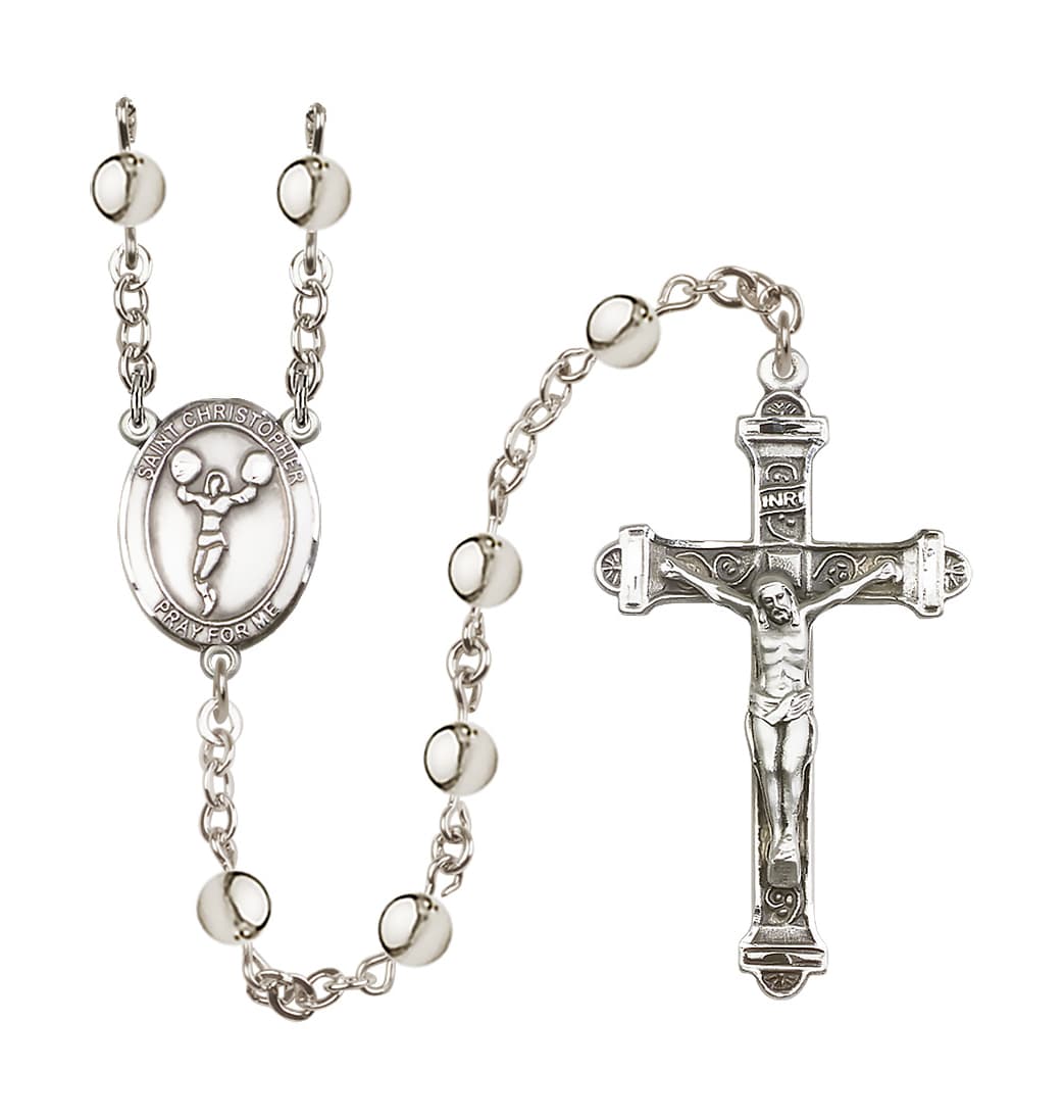 Bliss St Christopher Cheerleading 6mm Silver-Plated Bead Rosary,