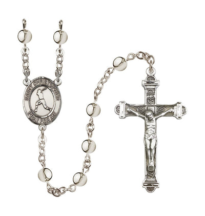 St Christopher Baseball 6mm Silver-Plated Bead Rosary, Bliss Manufacturing