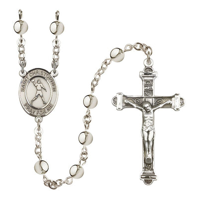 Football St. Christopher 6mm Silver-Plated Catholic Rosary with Pewter Centerpiece and Crucifix, Bliss Manufacturing