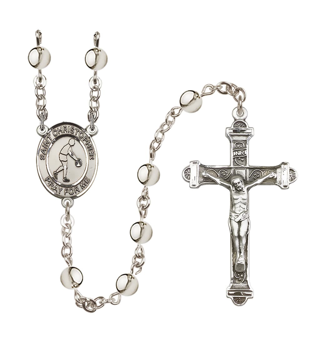 Bliss St Christopher Basketball 6mm Silver-Plated Bead Rosary,