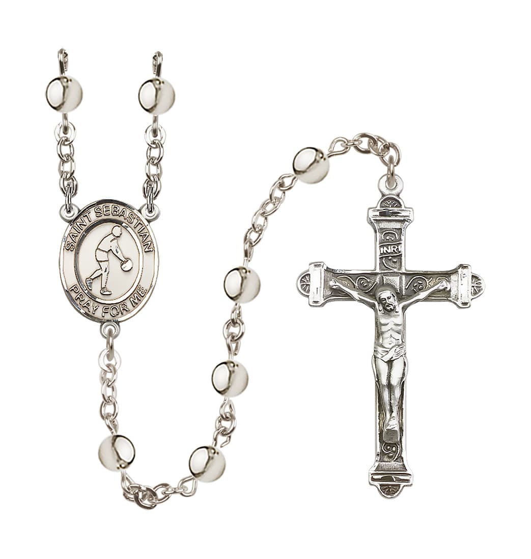 Bliss St Sebastian Basketball 6mm Silver-Plated Bead Rosary,