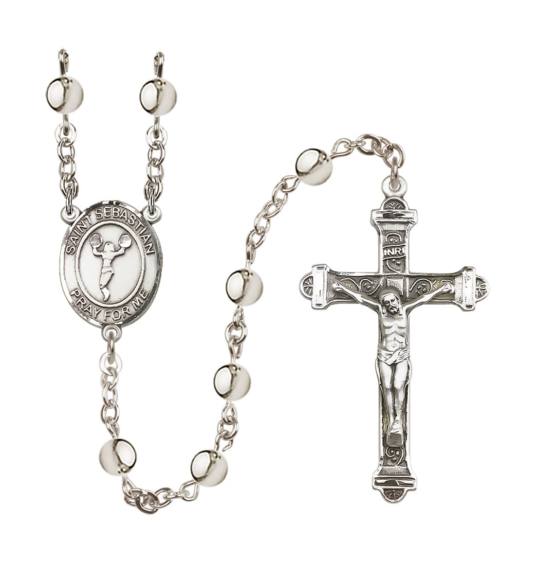 Bliss St Sebastian Cheerleading 6mm Silver-Plated Bead Rosary,