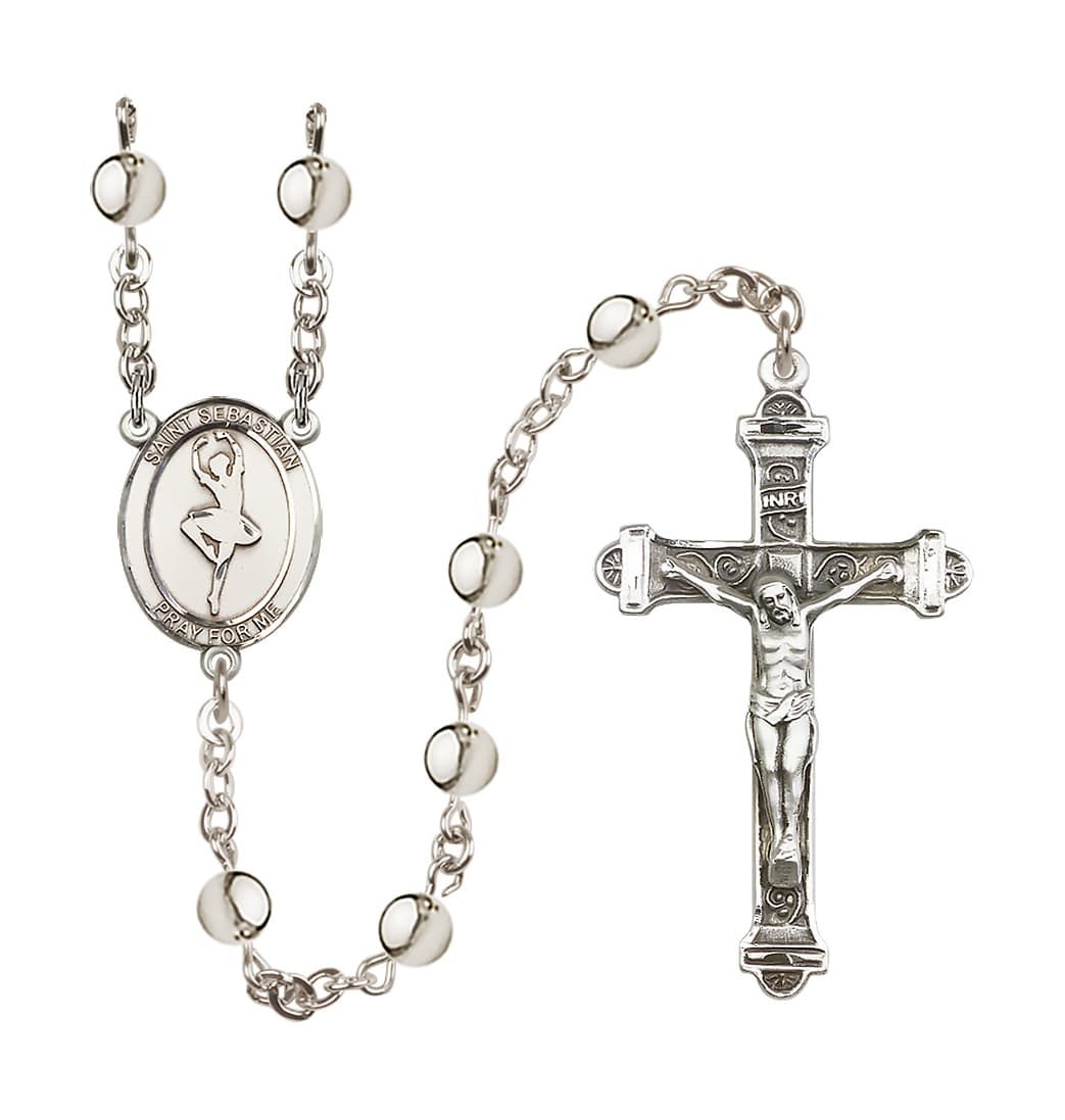 Bliss St Sebastian Dance 6mm Silver-Plated Bead Rosary,