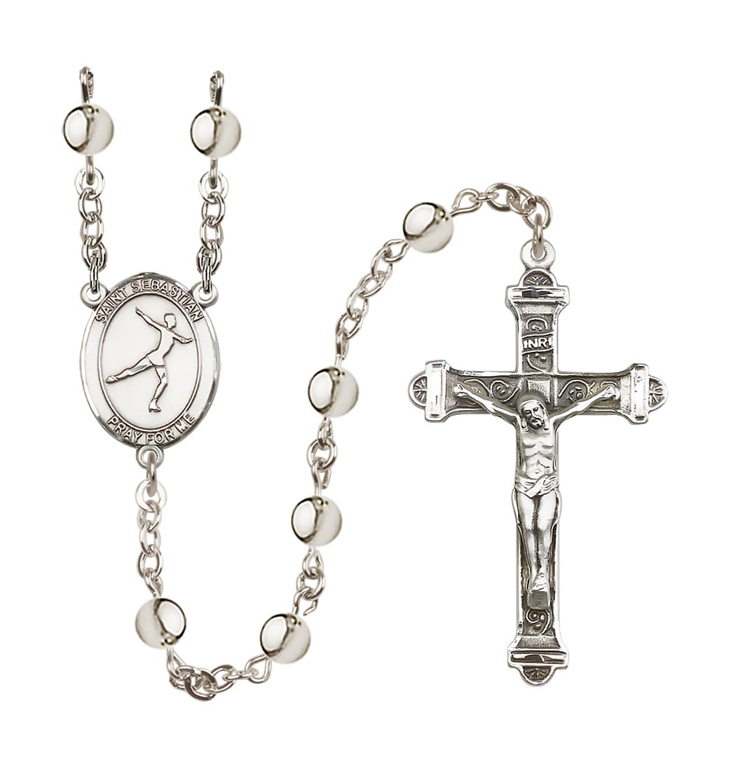 Bliss St Christopher Figure Skating 6mm Silver-Plated Bead Rosary,