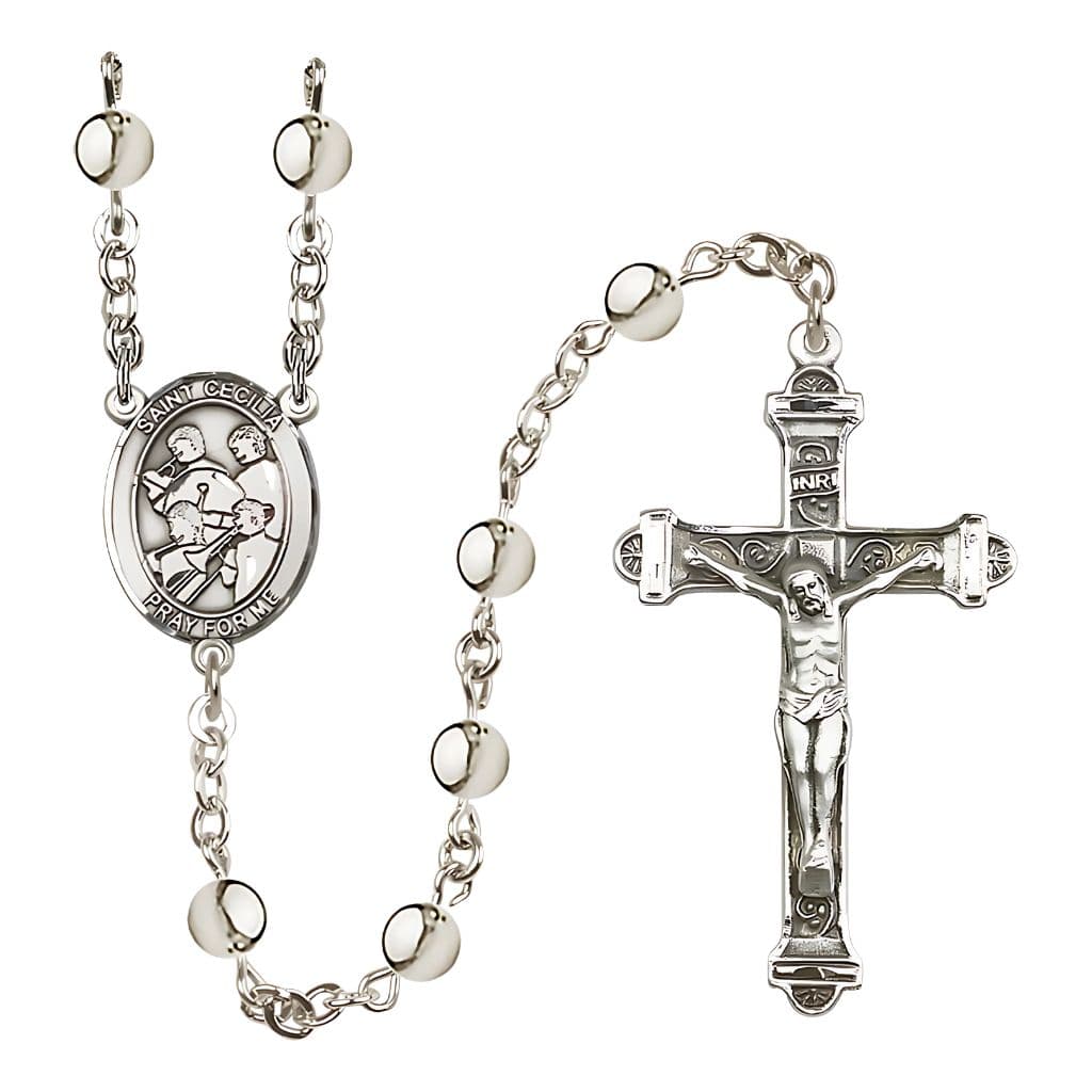 Bliss St. Cecilia Marching Band 6mm Silver-plated Rosary with Pewter Crucifix and Center,