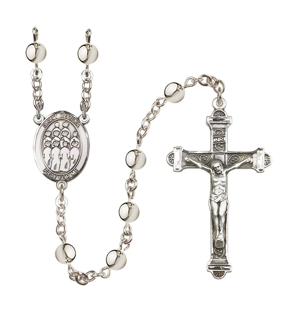 Bliss St Cecilia Choir 6mm Silver-Plated Bead Rosary,