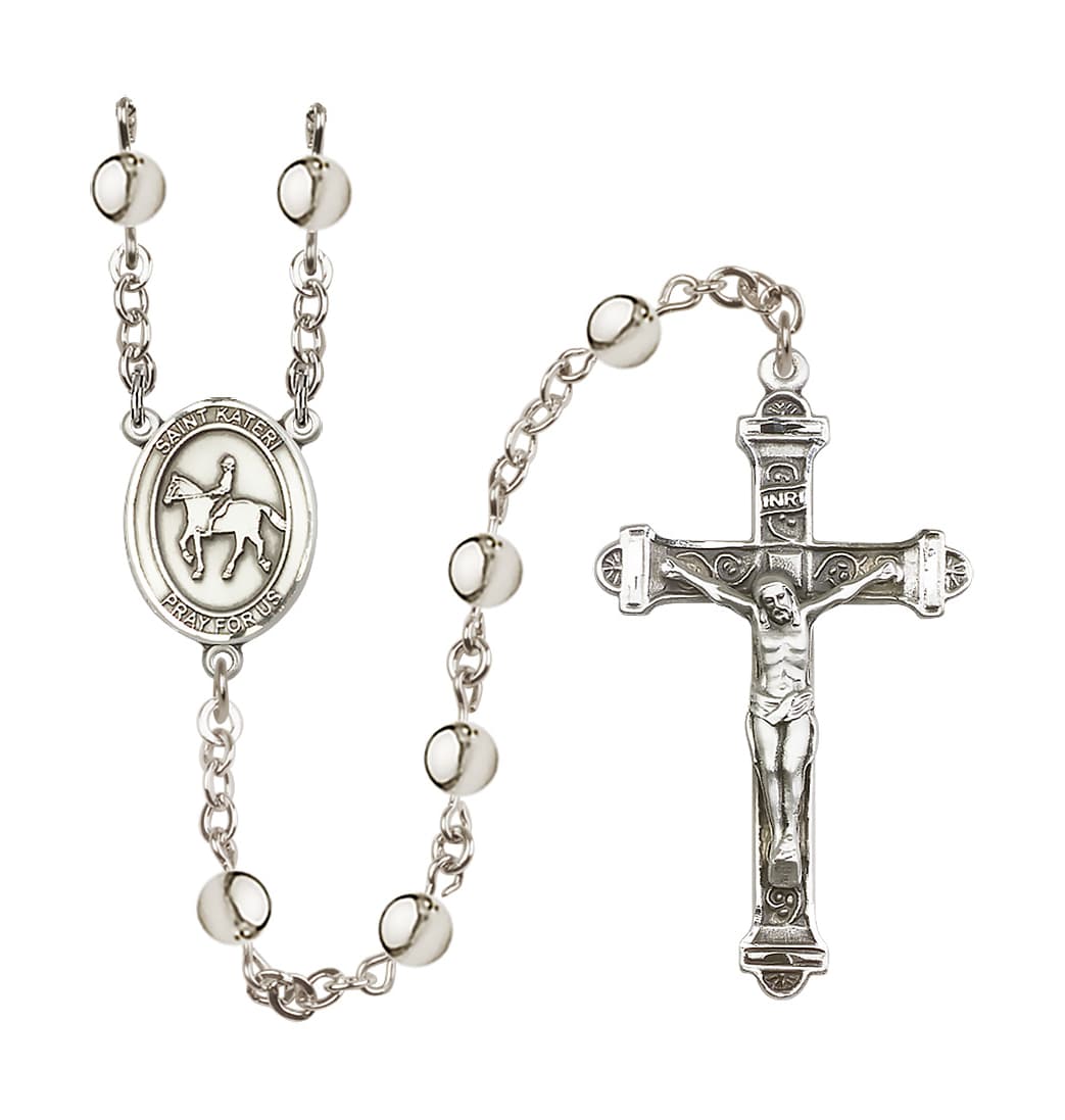 Bliss St Kateri Equestrian 6mm Silver-Plated Bead Rosary,