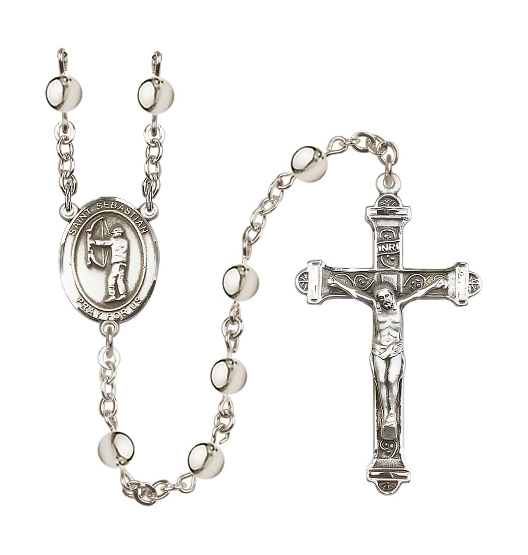 Bliss St Sebastian Archery 6mm Silver-Plated Bead Rosary,