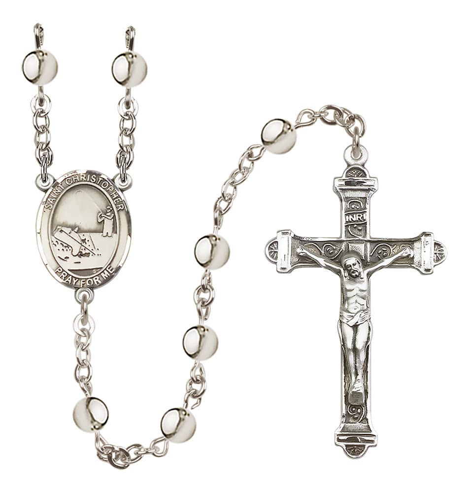 Bliss St Christopher Fishing 6mm Silver-Plated Bead Rosary,