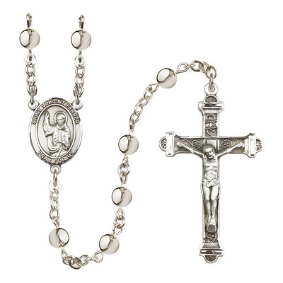 St. Vincent Ferrer 6mm Silver-Plated Catholic Rosary with Pewter Centerpiece and Crucifix, Bliss Manufacturing