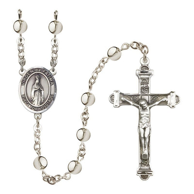 Spanish Virgen de Fatima 6mm Silver-Plated Bead Rosary with Pewter Centerpiece and Crucifix, Gift Box, Bliss Manufacturing
