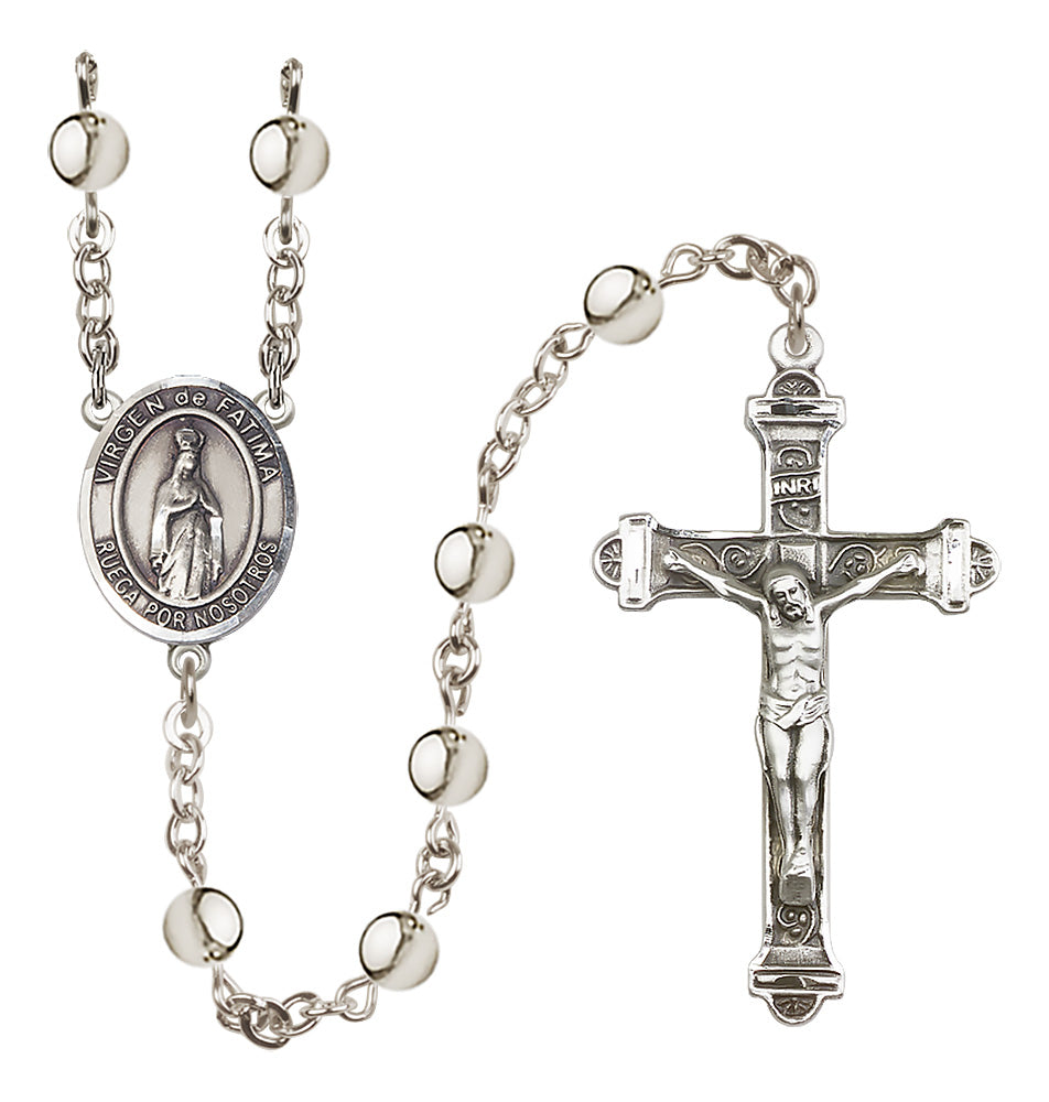 Catholic Virgen de Fatima 6mm Silver-Plated Rosary